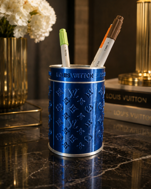 Luxury Blue & Silver Designer-Inspired Pen Holder