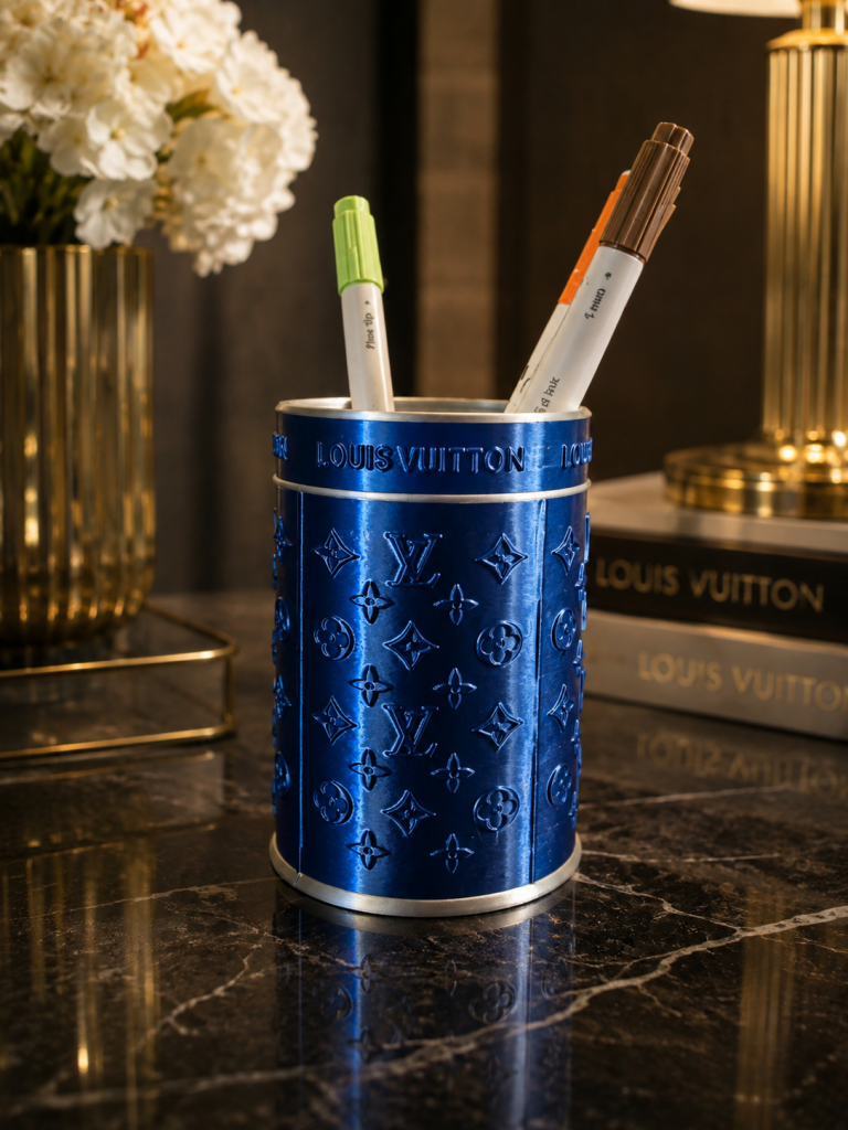 Luxury Blue & Silver Designer-Inspired Pen Holder