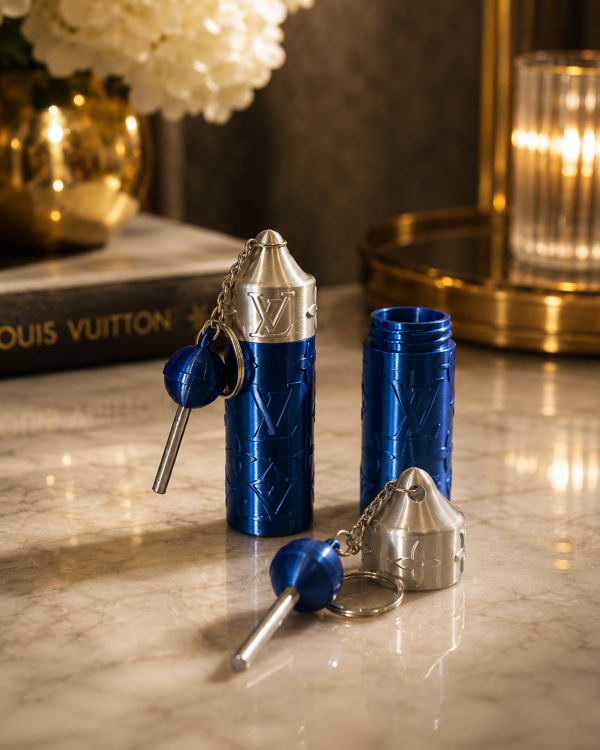Luxury Blue & Silver Designer-Inspired Lip Balm Keychain Holder